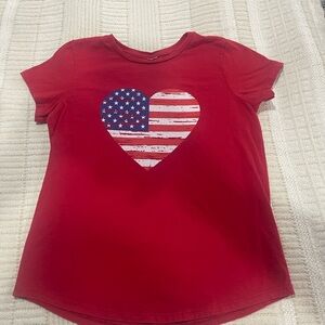 Girls' Red Short Sleeve Tee with American Flag Heart